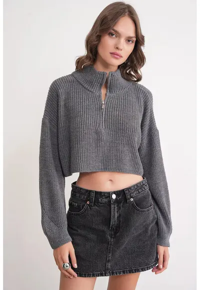 Pulover dama - Gri inchis - Tricot