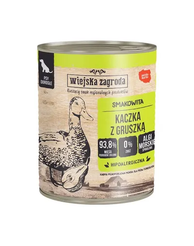 WIEJSKA ZAGRODA Rață cu pară, hrană umedă pentru câini 6x800 g