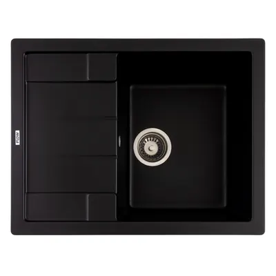 FCB-6449ABA/1T, Chiuveta de bucatarie din granit cu o cuva si scurgator, seria ANILA, Black/Anthracite, 645x495x200 mm, FLOW