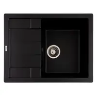 FCB-6449ABA/1T, Chiuveta de bucatarie din granit cu o cuva si scurgator, seria ANILA, Black/Anthracite, 645x495x200 mm, FLOW