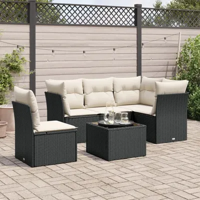 Gossi set mobilier de gradina cu perne, 6 piese, negru, poliratan