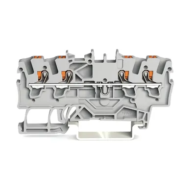 4-conductor through terminal block; with push-button; 1.5 mm²; with test port; side and center marking; for DIN-rail 35 x 15 and 35 x 7.5; Push-in CAGE CLAMP®; 1,00 mm²; gray