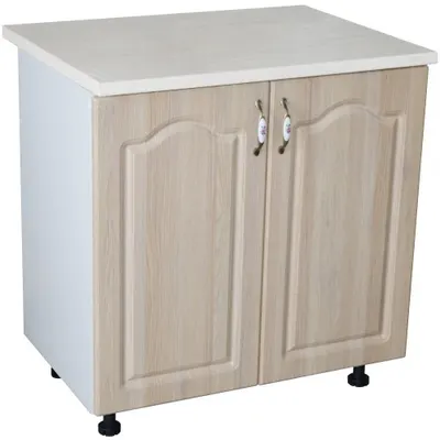 Masca pentru chiuveta cu 2 usi 80 cm Zebra, Alb/MDF Sonoma cu blat Travertin, 80 x 85 x 60 cm