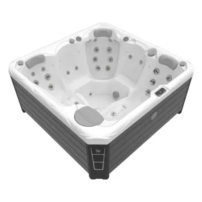 Minipiscina jacuzzi 5 persoane Wellis, alb-lucios, 42 jeturi hidromasaj, WiFi, sistem audio, 200 200 cm, Wellis Budapest Life Deluxe