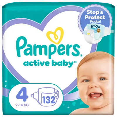 Scutece pentru copii Active Baby Mega Box Marimea 4 9 -14kg, 132 bucati, Pampers