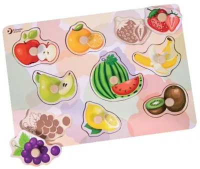 Puzzle din lemn cu manere Classic World - Fructe, 9 piese