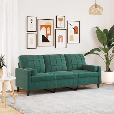Gossi canapea cu 3 locuri cu pernute, verde inchis, 180 cm, catifea