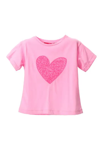 Tricou de bumbac cu inima brodata - Roz