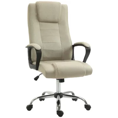 Vinsetto Scaun de Birou Ergonomic, Rotativ și Înclinabil, din Țesătură cu Aspect de In, cu Tetieră, Bej | Aosom Romania