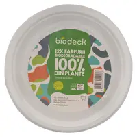 Farfurii Biodegradabile, Compostabile, Rotunde, Albe, 22 cm, 12 buc