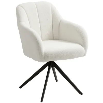 HOMCOM Scaun de salon pivotant captusit confortabil picior de otel si material polar alb | Aosom Romania