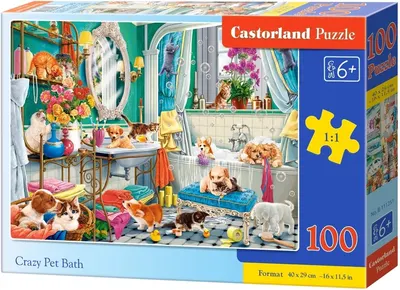 Puzzle Castorland din 100 de piese - Bălăceala nebună a animalelor de companie