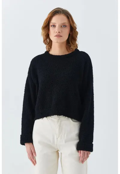 Pulover dama - Negru - Tricot