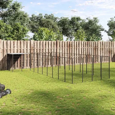 vidaXL Padoc pentru câini, negru, 13,31 m², oțel