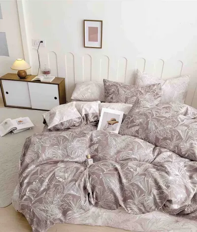 Set Lenjerie de Pat Finet 6 Piese, Bumbac Finet, Fara Elastic , Botanic Blush