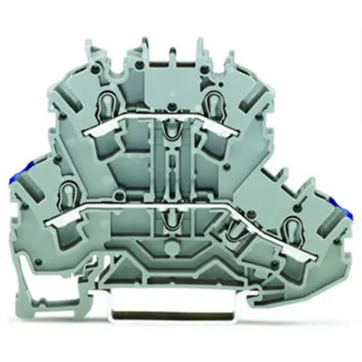 Double-deck terminal block; Through/through terminal block; N/L; without marker carrier; suitable for Ex e II applications; Blue conductor entry lower deck; for DIN-rail 35 x 15 and 35 x 7.5; 2.5 mm²; Push-in CAGE CLAMP®; 2,50 mm²; gray