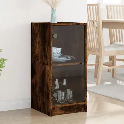 vidaXL Dulap lateral cu uși din sticlă, stejar fumuriu, 35x37x75,5 cm