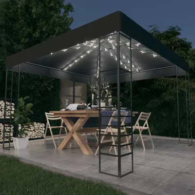 vidaXL Pavilion de grădină cu șiruri de lumini LED, antracit, 3x3 m