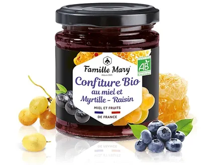 Gem de miere, afine și struguri, 220 g, Famille Mary