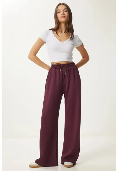Pantaloni dama - Happiness Istanbul - pantaloni de trening - picior rosu - textil - Visiniu