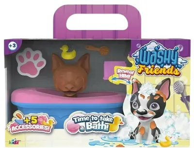 Set joc Kidz World Washy Friends -Cățeluș noroios pentru o cadă de baie , Boston Terrier