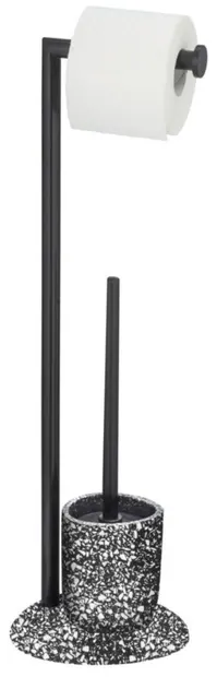 Suport pentru hârtie igienică cu periuță Wenko - Terrazzo, 19 x 62 x 18,5 cm, negru