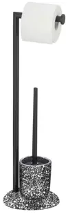 Suport pentru hârtie igienică cu periuță Wenko - Terrazzo, 19 x 62 x 18,5 cm, negru
