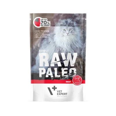 Hrana umeda pentru pisici, RAW PALEO CAT, adult, carne de vita, 100 g