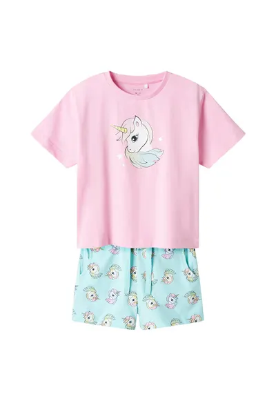 Set tricou si pantaloni scurti fete 13239682 - Bumbac organic - Albastru deschis - Albastru deschis