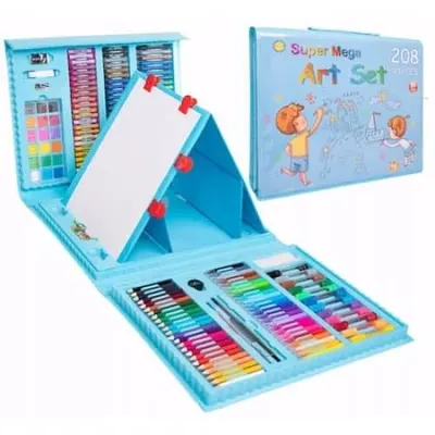 Set Pictura si Desen pentru Copii 208 Piese Suport Foaie Desen Albastru 3+ Ani