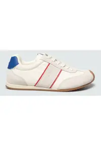 Pantofi sport din material textil cu insertii din piele intoarsa -