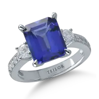 Inel din aur alb cu tanzanit emerald de 4ct si diamante de 0.6ct