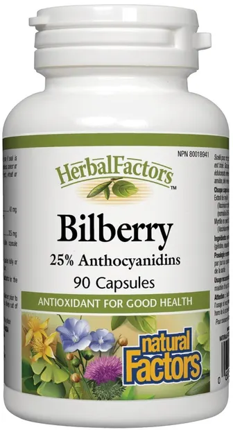 Herbal Factors Bilberry, 90 capsule, Natural Factors