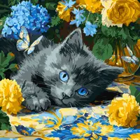 Set pentru pictură după numere Ideyka - Pisică cu ochi albaștri, 40 x 40 cm