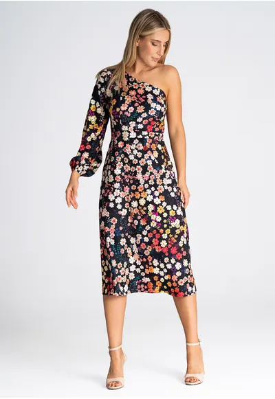 Rochie midi imprimeu floral - multicolor - poliester