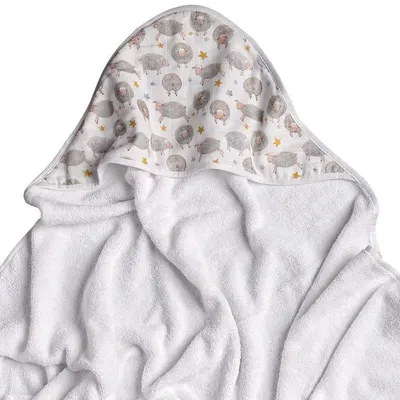Prosop cu gluga bambusbumbac organic Dreamy Sheeps 90x90cm XKKO