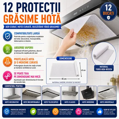 Protectie hota universala pentru grasime, 43x45CM, 12 buc
