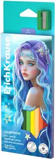 Creioane colorate Erich Krause Aquamarine - 12 buc + ascuţitoare