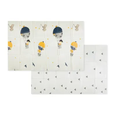 Covoras educativ, Petite&Mars, Campy L, Din spuma XPE non-toxica, Cu doua fete, Suprafata antiderapanta, 130x200 cm, Pliabil compact 40×32×21 cm, Model baloane si forme geometrice