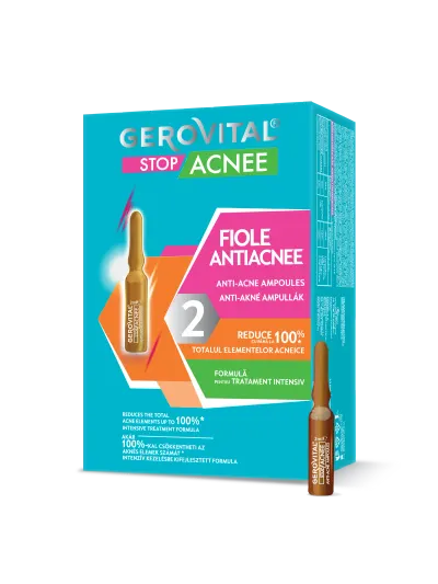 Tratament Antiacnee - Fiole Pentru Combaterea Coșurilor Cu Acid Salicilic Gerovital Stop Acnee, 10 Fiole X 2 Ml