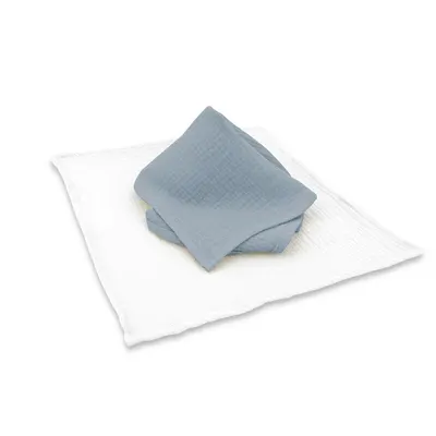 Set 2 museline Qmini Jeans si Cream, multifunctionale, bumbac dublu, 30x30 cm