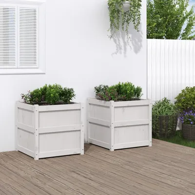 Gossi jardiniere de gradina, 2 buc., alb, lemn masiv de pin