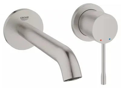 Baterie lavoar Grohe Essence 29192DC1, montare pe perete, 183 mm, necesita valva, Otel satinat