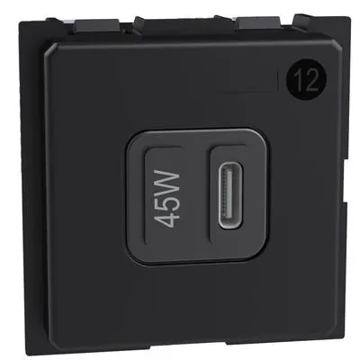 Incarcator USB 2 module tip C 45W Bticino Living Now K4294C, alb, negru, nisip