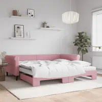 Gossi pat de zi cu extensie si saltea, roz, 100x200 cm, catifea