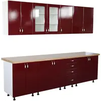 Bucatarie Zebra 260 cm din MDF Rosu Simplu cu blat termoizolant artar