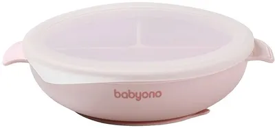 Farfurie din silicon cu ventuză și capac Babyono - Roz