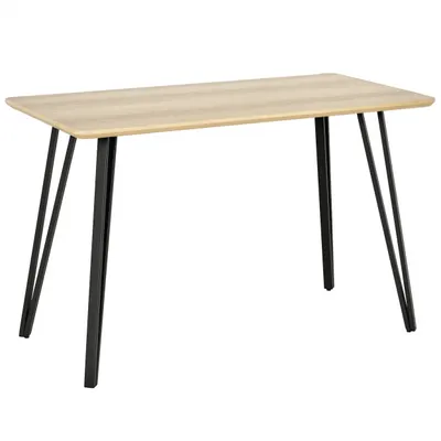 HOMCOM Masă de mese design industrial, blat mare dim. 120L x 60l x 75H cm, picioare din metal negru în formă de ace, MDF aspect de stejar deschis | Aosom Romania