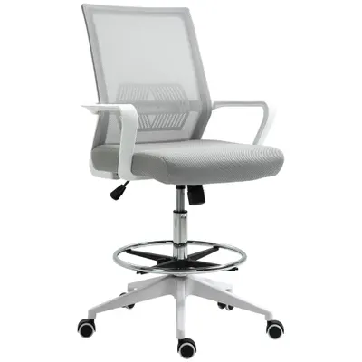 Vinsetto Scaun birou cu șezut înalt reglabil, pivotant 360°, plasă respirabilă, gri/alb, 64x59x104-124 cm | Aosom Romania
