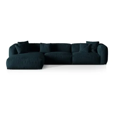 Colțar modular albastru închis cu tapițerie din catifea (cu colț pe partea stângă/cu șezlong) Martina – Micadoni